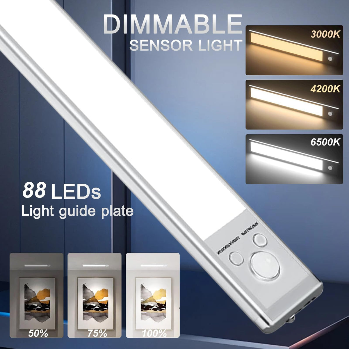 4 Pack Under Cabinet Lighting, 12in Rechargeable Motion Sensor Light Indoor