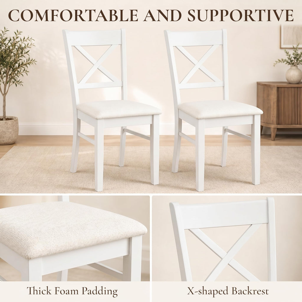 Dining Chairs Set of 2 Upholstered Kitchen Chairs Cross Back White
