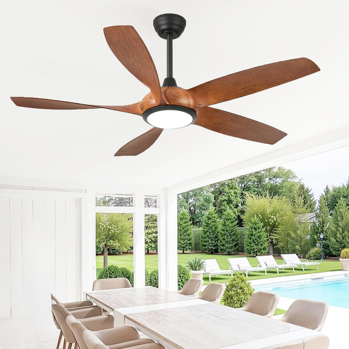52-Inch Modern Indoor Outdoor Ceiling Fan with Lights and Remote