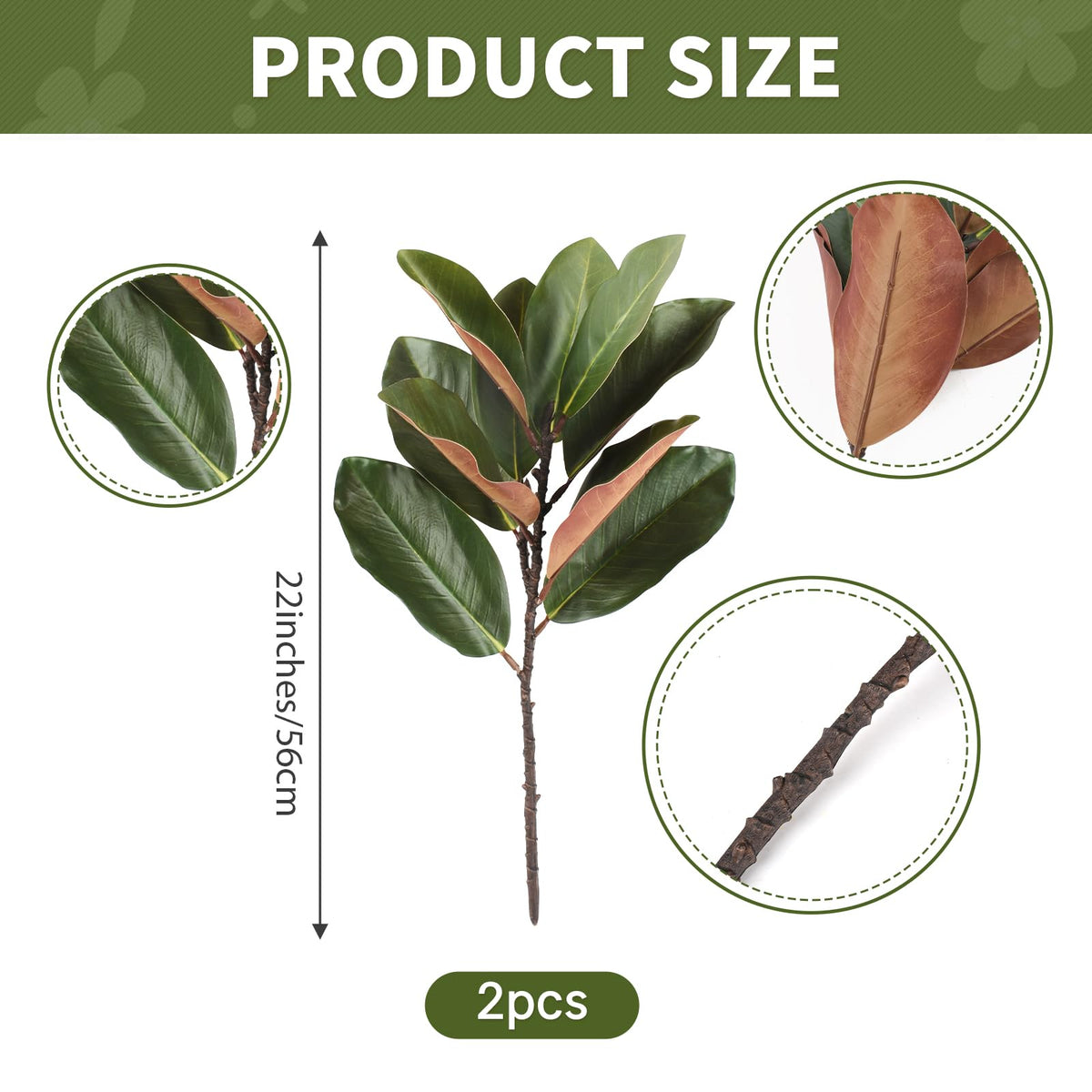 2pcs Magnolia Artificial Leaves Branches with Stems Decor