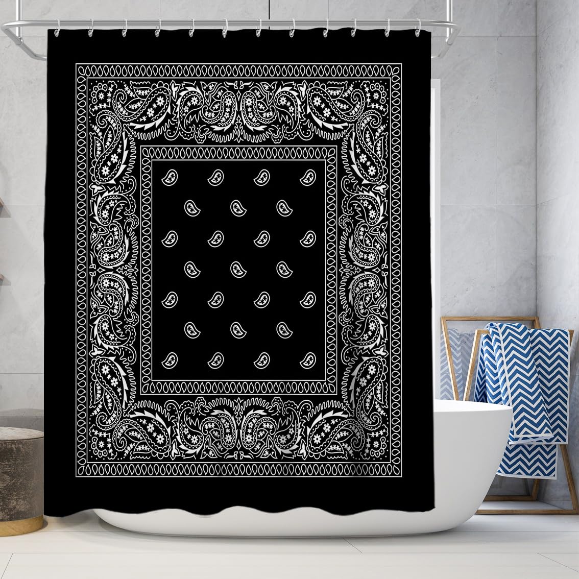 Shower Curtain Black and White Mandala Waterproof Shower Curtain Cloth Fabric Bathroom Decor with Hooks Dormitory