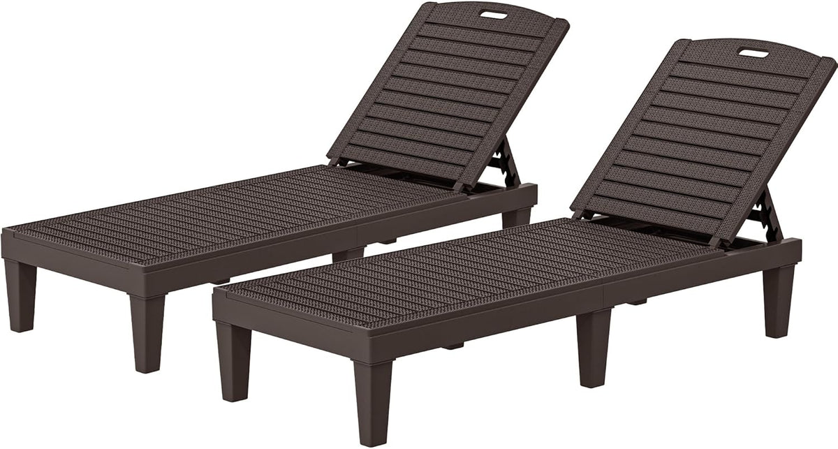 Outdoor Chaise Lounge Chair, Plastic Pool Chaise Lounge with 5-Position Backrest, Easy Assembly & Waterproof &