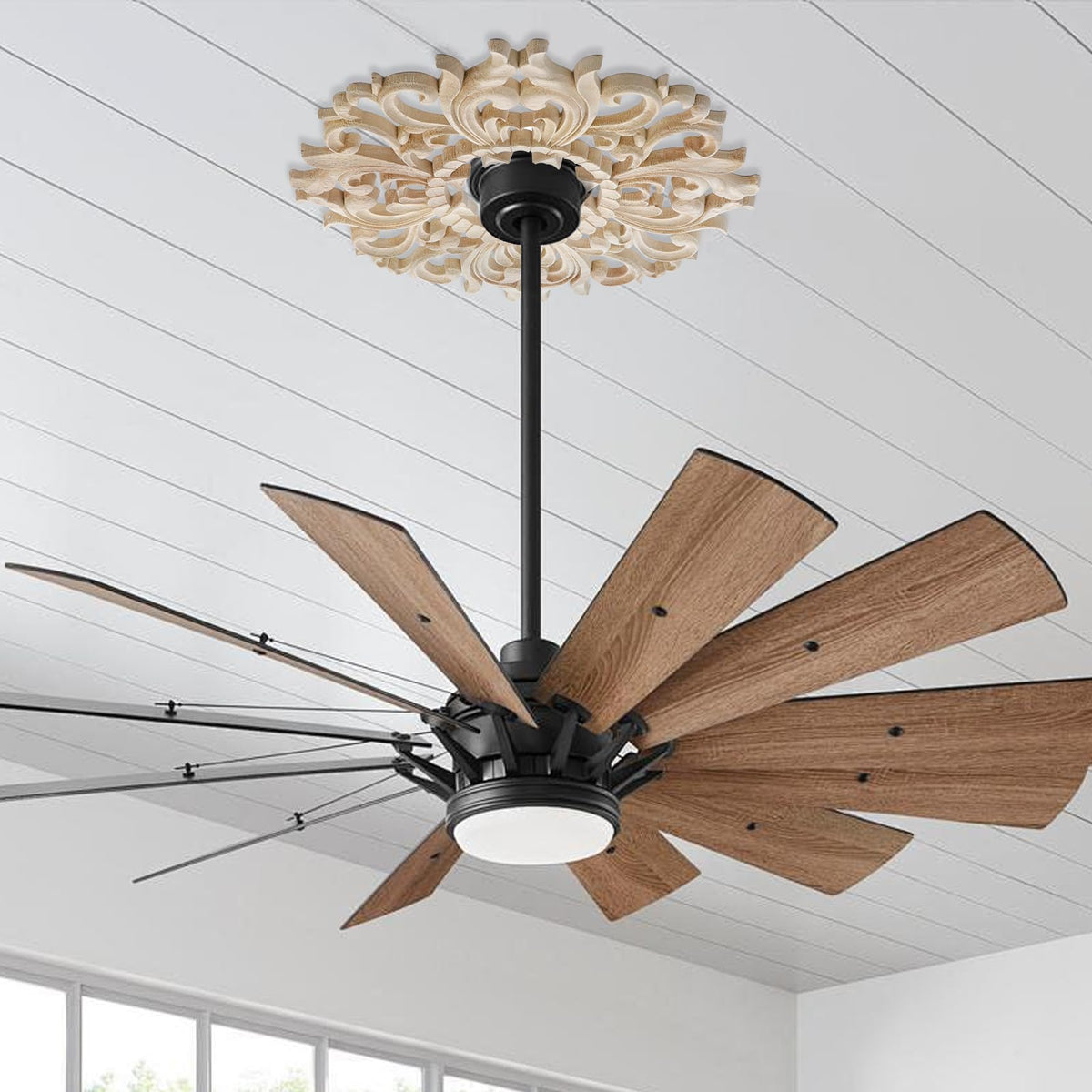 1PCS Ceiling Medallion 11.81"ODx3.15"ID Rubber Wood,Style 8