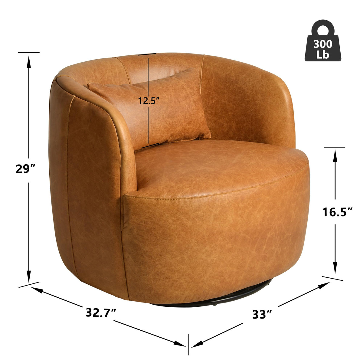 Set of 2 Top Grain Genuine Leather Upholstered Swivel Barrel Chair