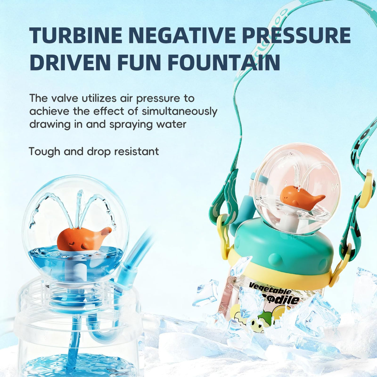 Whale Fountain Cup for Kids Toddlers: 10oz/300ml Spill Proof Toddler Sippy,Straw Cup with Handle & Strap