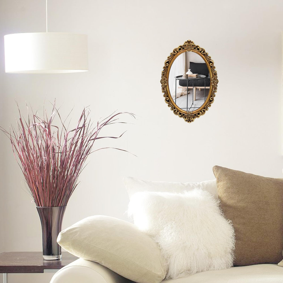 Small Oval Wall Mirror Resin Frame Size:15 x 10.7 inch