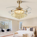 Gold Crystal Retractable Ceiling Fan with Light & Remote