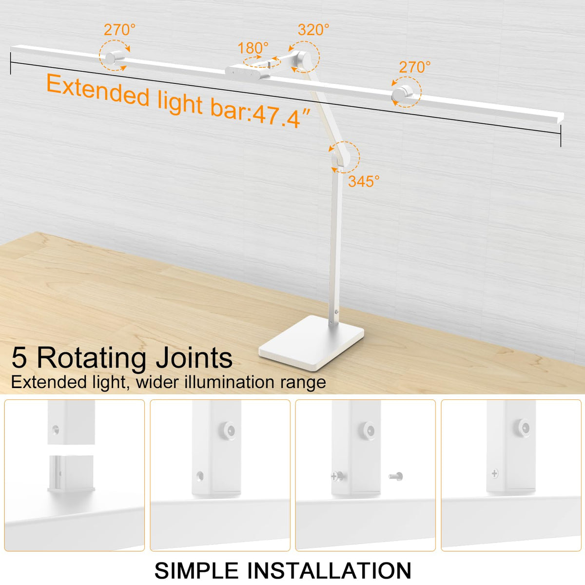 36 W 3000 LM Ultra Bright Architect Desk Lamp with Base, 47.4 Inch Wide Tall Overhead Desk Light, Dimmable Table
