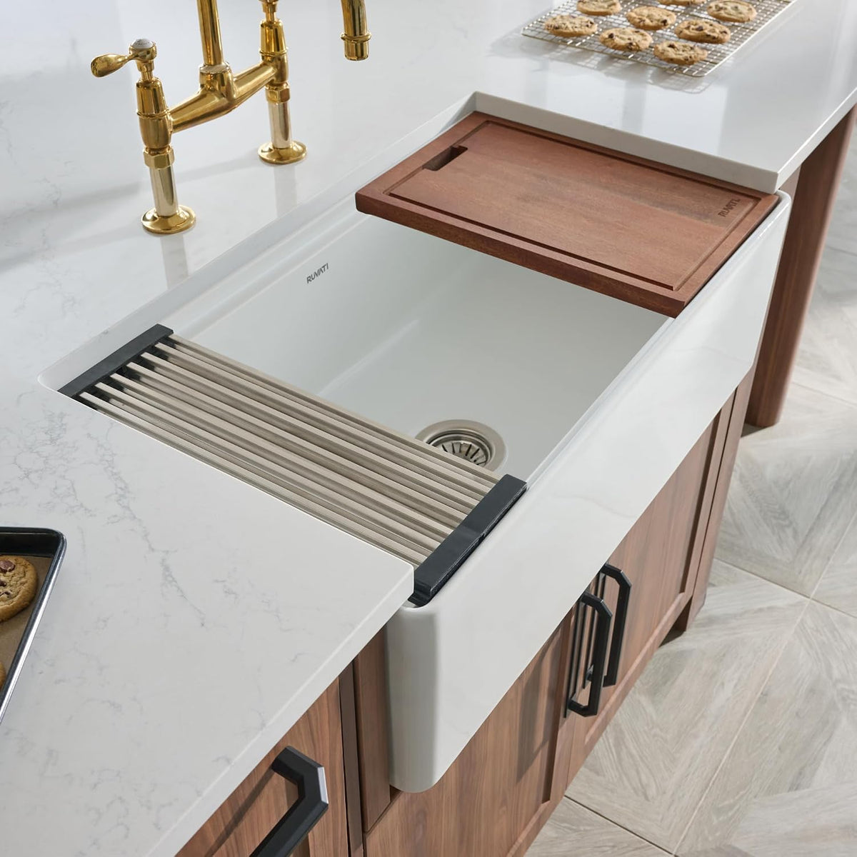 33 inch Fireclay Workstation Kitchen Sink - White Farmhouse Kitchen Sinks - Apron Front Sinks Single Bowl - MADE IN