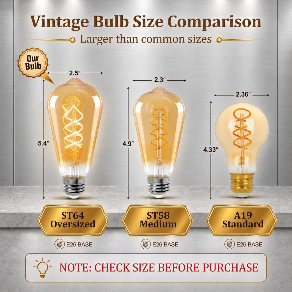 ST64 LED E26 Vintage Edison Light Bulbs, Amber Glass, Dimmable, 4W(40W Equivalent) 300 Lumens, 2200K Ultra Warm
