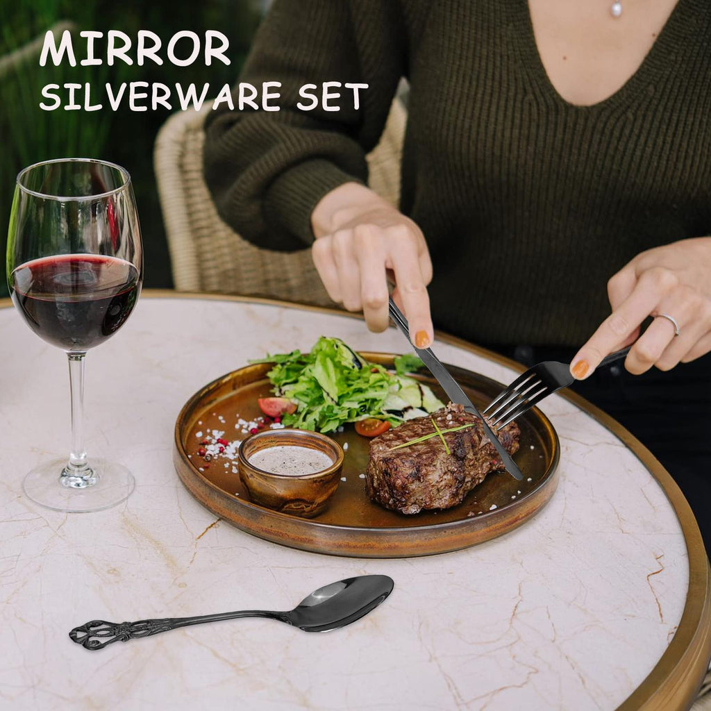 Black Silverware Set for 8, Stainless Steel Gorgeous Retro Royal Flatware Set, 40-Pieces Cutlery Tableware set