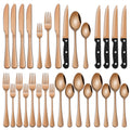 24 PCs Rose Gold Flatware Sets Service For 4, Copper Kitchen Utensils Set
