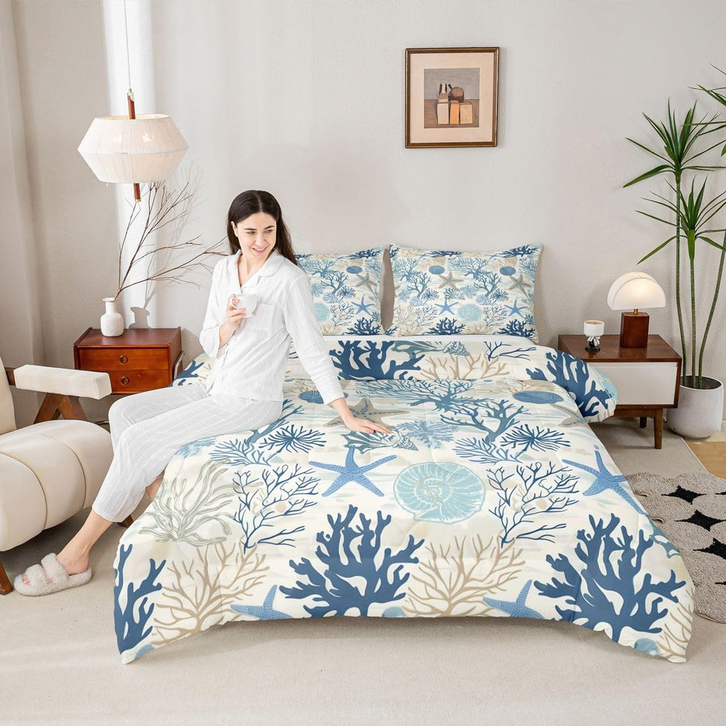 Starfish Seashell Conch Comforter Set 3 Pcs