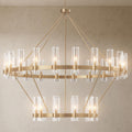 60" 30-Light Gold Large Wagon Wheel Glass Chandelier