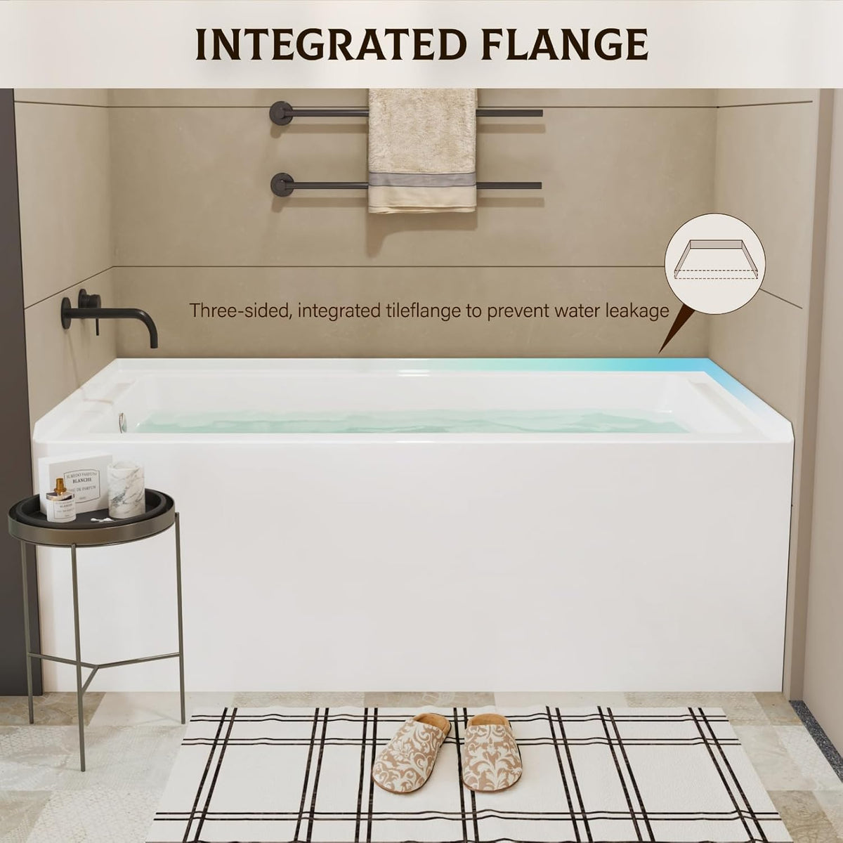 Drop-In Bathtub 60 x 30 inch Acrylic Alcove Tub with Left Hand Drain and Skirted Apron, White Soaking Tub for Bathroom Renovation, Modern Built-In Tub for Comfortable Family Bathing