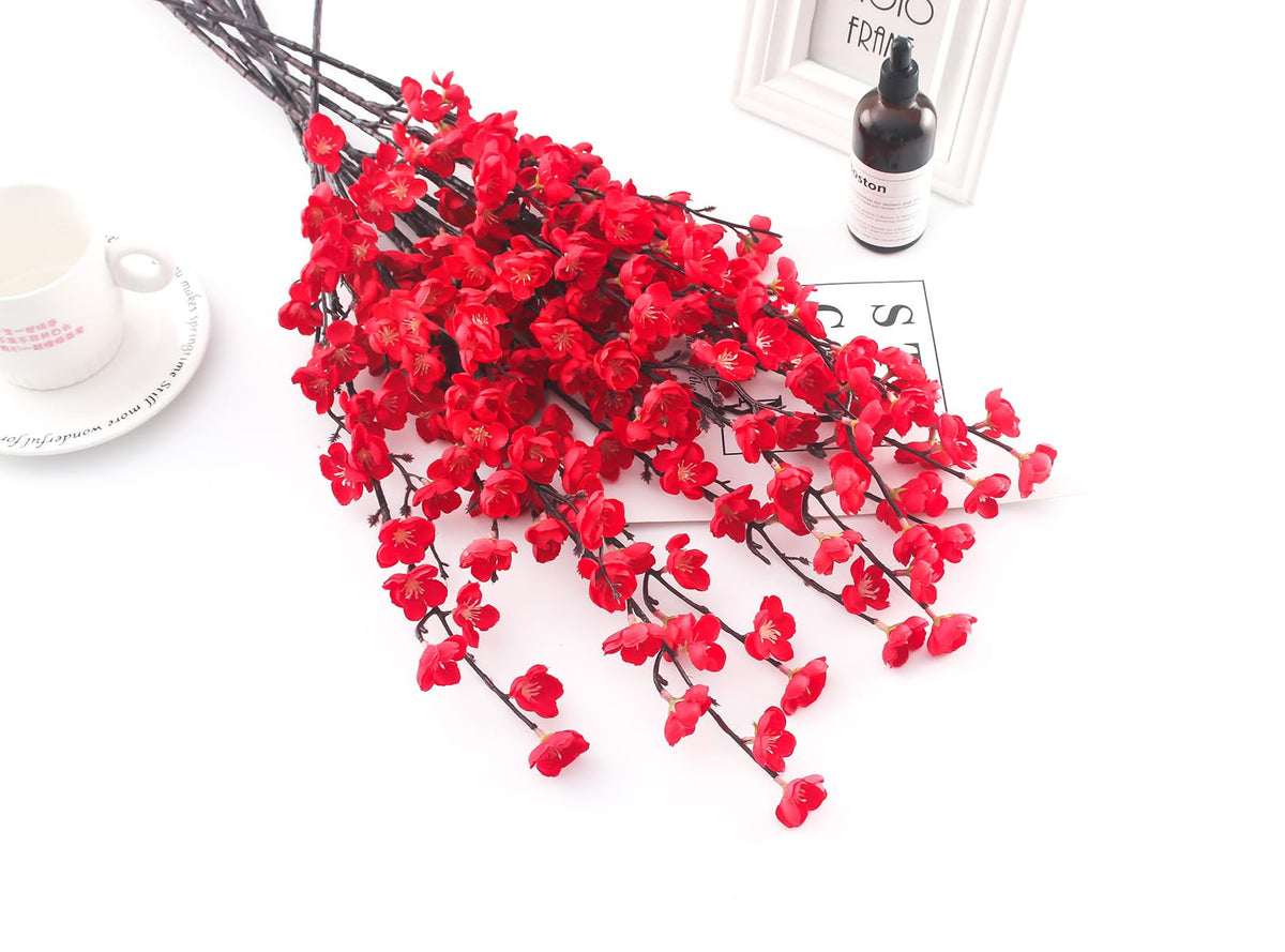 5 Pcs Artificial Plum Blossom Fake Wintersweet Long Stem Plastic Flowers Home Hotel Office Wedding Party Garden Decor