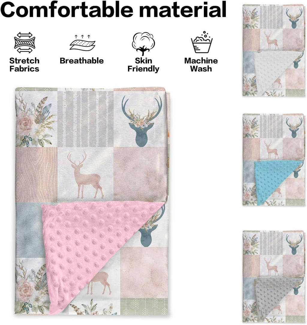 Girl Blanket with Name, Custom Minky Dot Baby Blanket for Newborn Infant Toddler, Sika Deer Princess Nursery Blanket