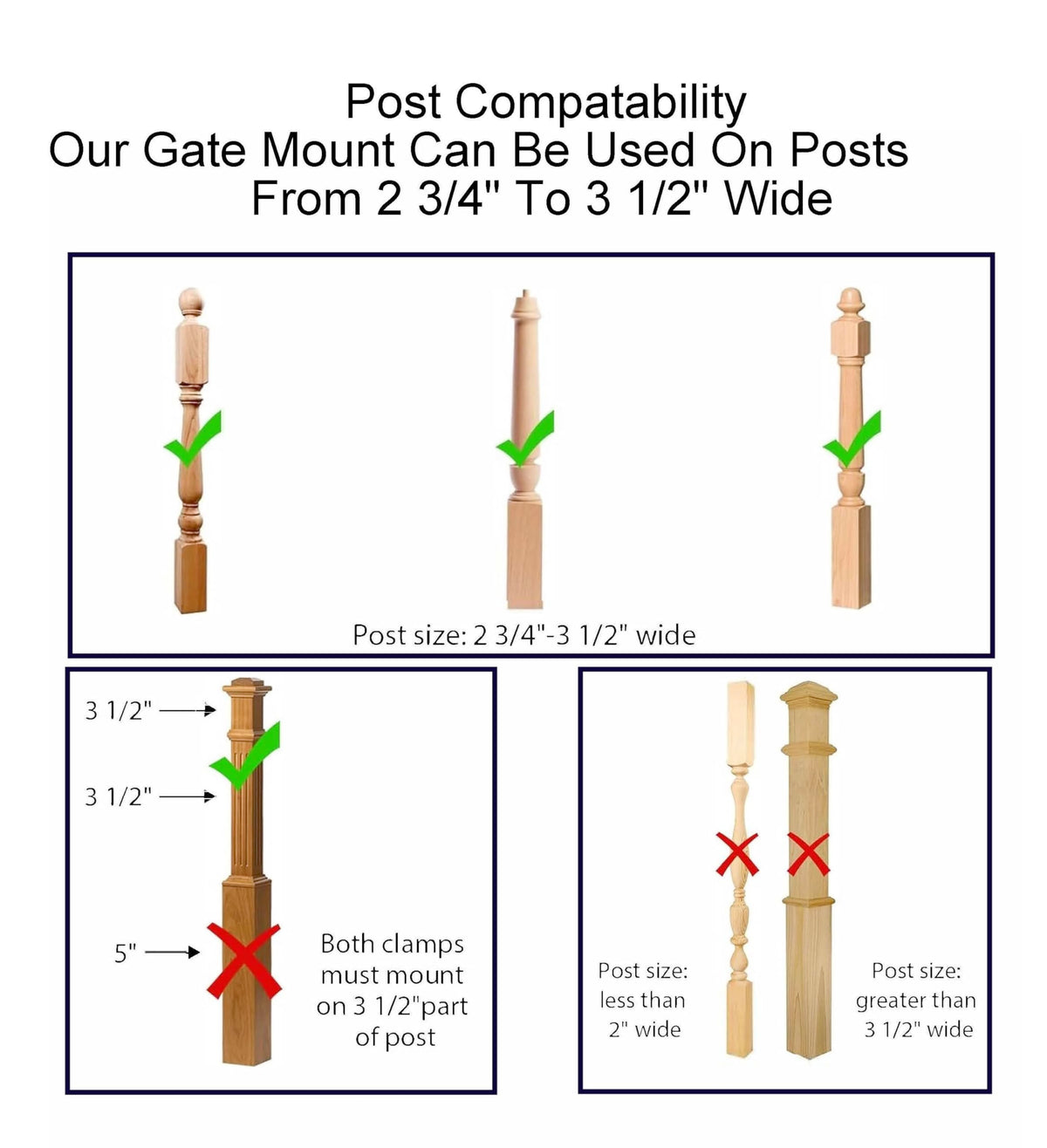 No Hole Stairway Baby Gate Mounting Kit - Fits Posts from 2 3/4 inches to 3 1/2 inches Wide with Square or Round Tops