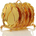 Collection Gold Coaster Creative Drink Coasters with Decorative Rack Non-Slip Metal Cup Mats Tabletop Display - Set of 6