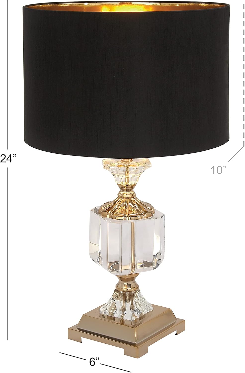 79 Crystal Room Table Lamp Accent Lamp with Gold Accents, Lamp 14" x 14" x 24", Black