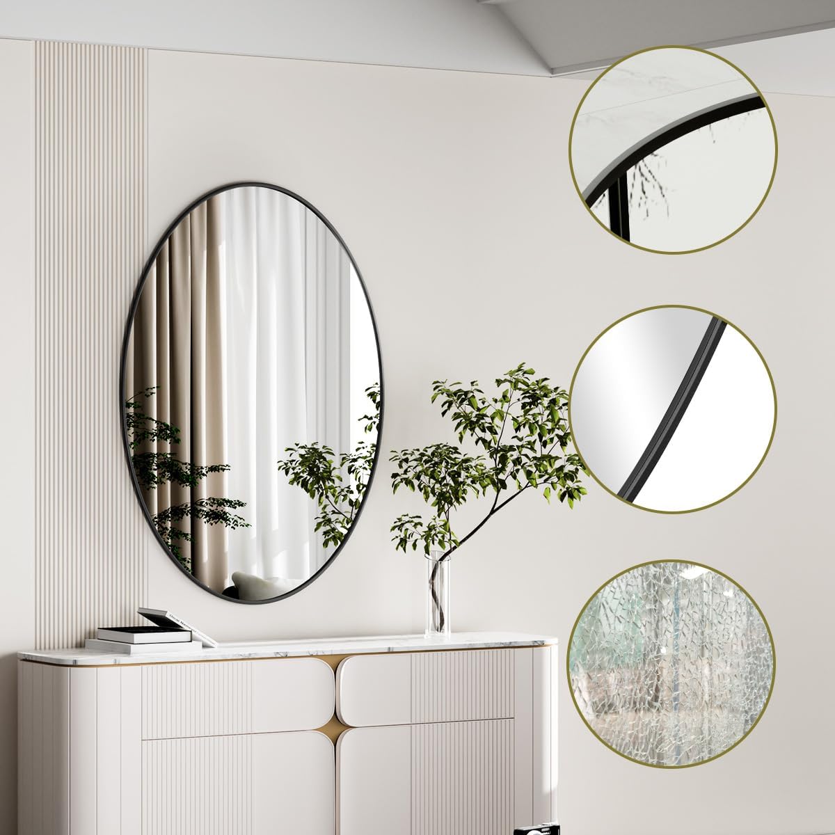 Black Oval Bathroom Mirror, 20"x28" Oval Mirror for Wall