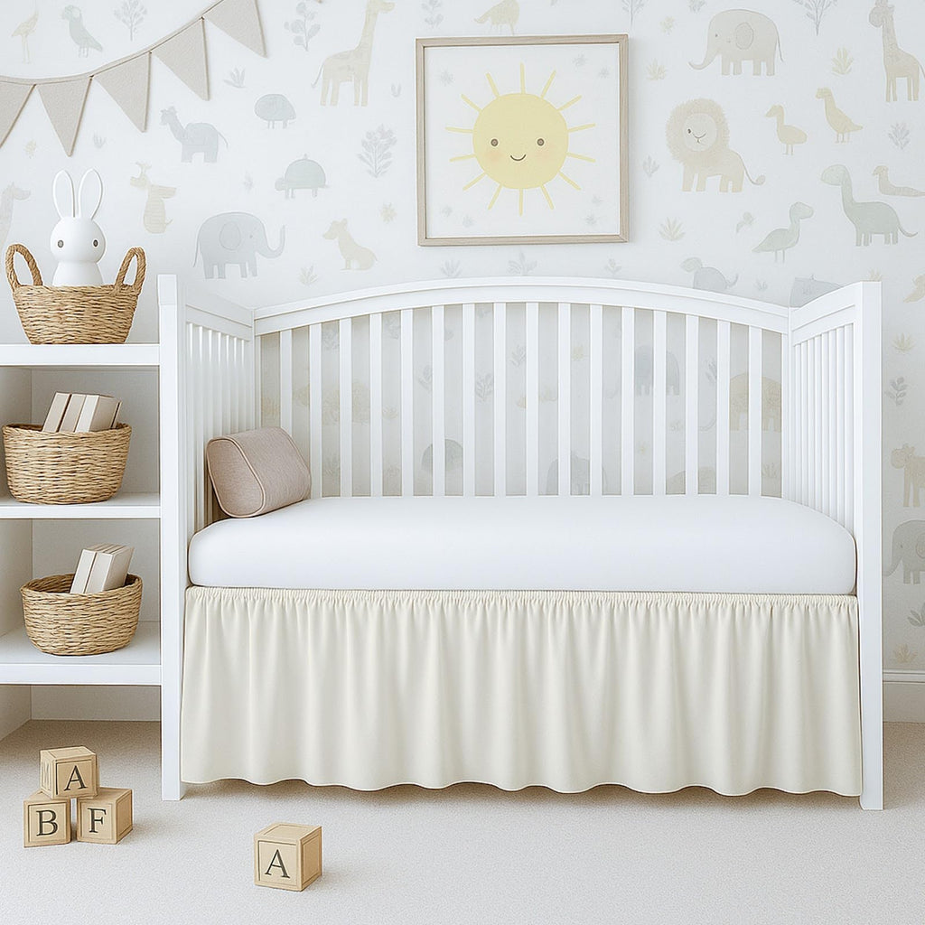 Ivory Crib Skirt Dust Ruffle 14" Drop, Fits 28" x 52"