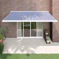 Motorized Retractable Patio Awning 4X Blue White Aluminum Folding Arm Wall-Mounted Sunshade UV Blocking for Deck