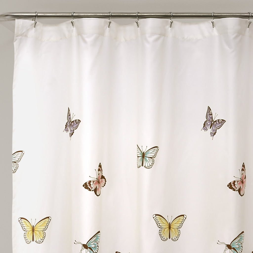 Flutter Butterfly 72" W x 72" L Pink - Fabric Shower Curtains - Ruffle Bathroom Curtain - Pink Decor