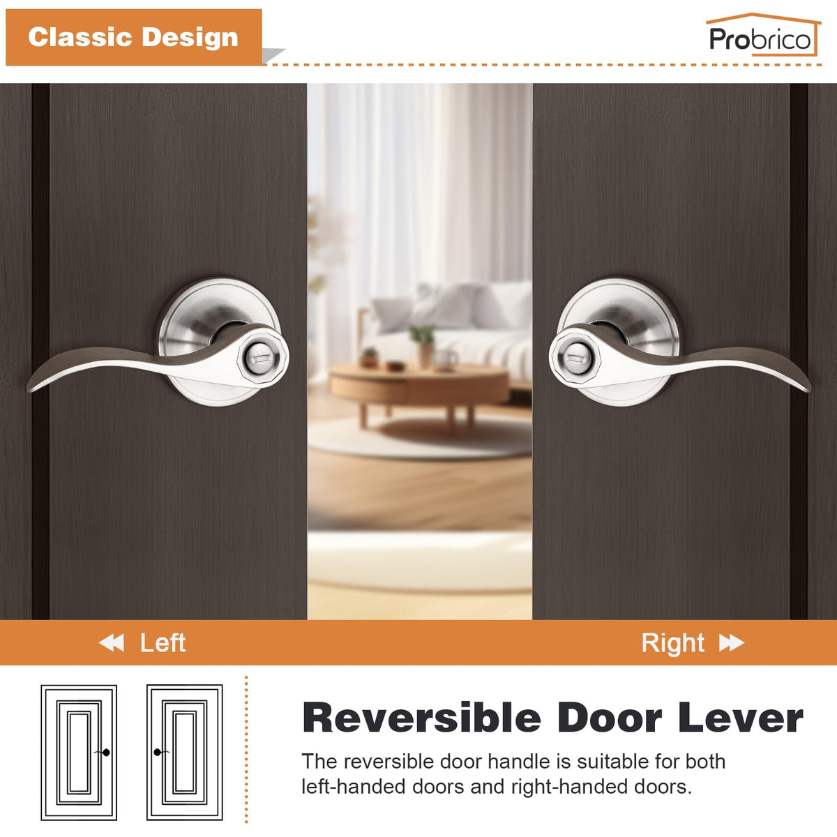 Interior Door Handles Satin Nickel, Privacy Bedroom Door Levers Wave Style, Keyless Door Handles with Lock, 4 Pack