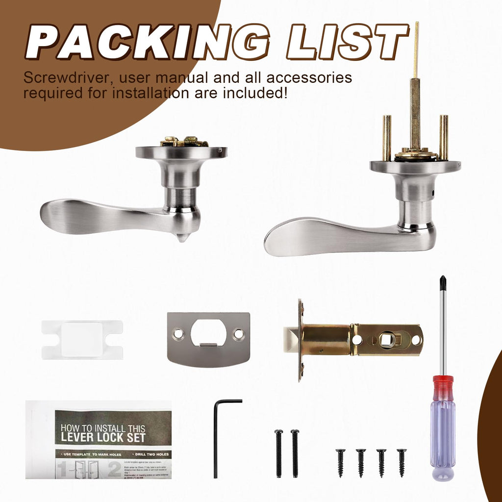 Privacy Door Handle Lock, Stain Brass Interior Door Handles with Screwdriver, Privacy Function Door Levers Bathroom