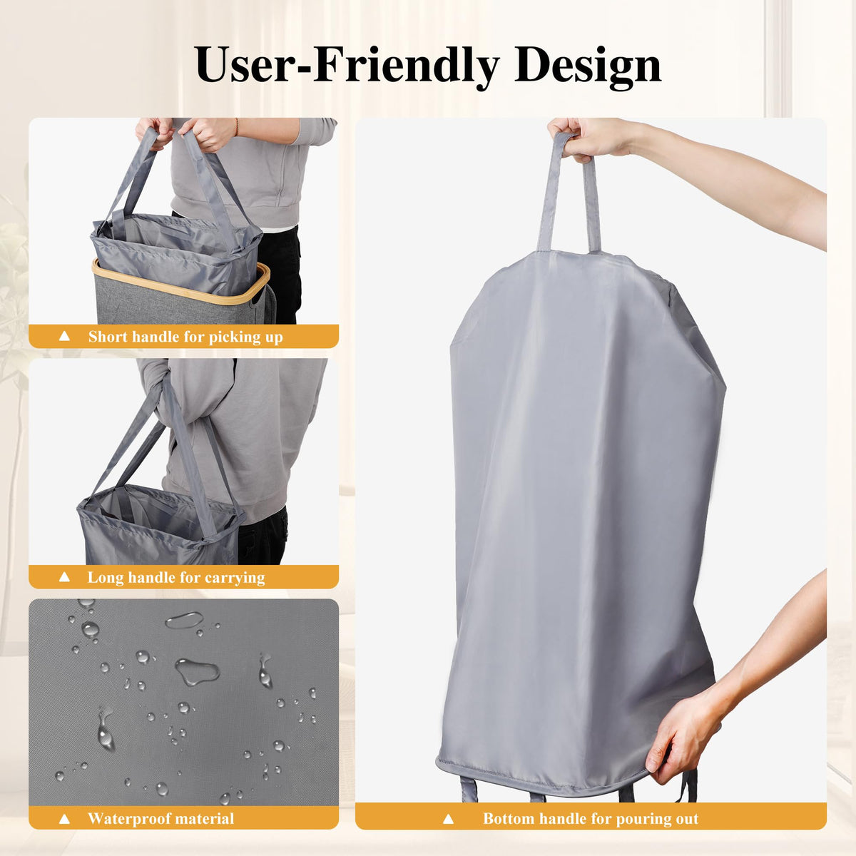 Slim Laundry Hamper, 60L Waterproof Narrow Laundry Basket with Lid and Removable Bag, Collapsible Tall Clothes Hamper