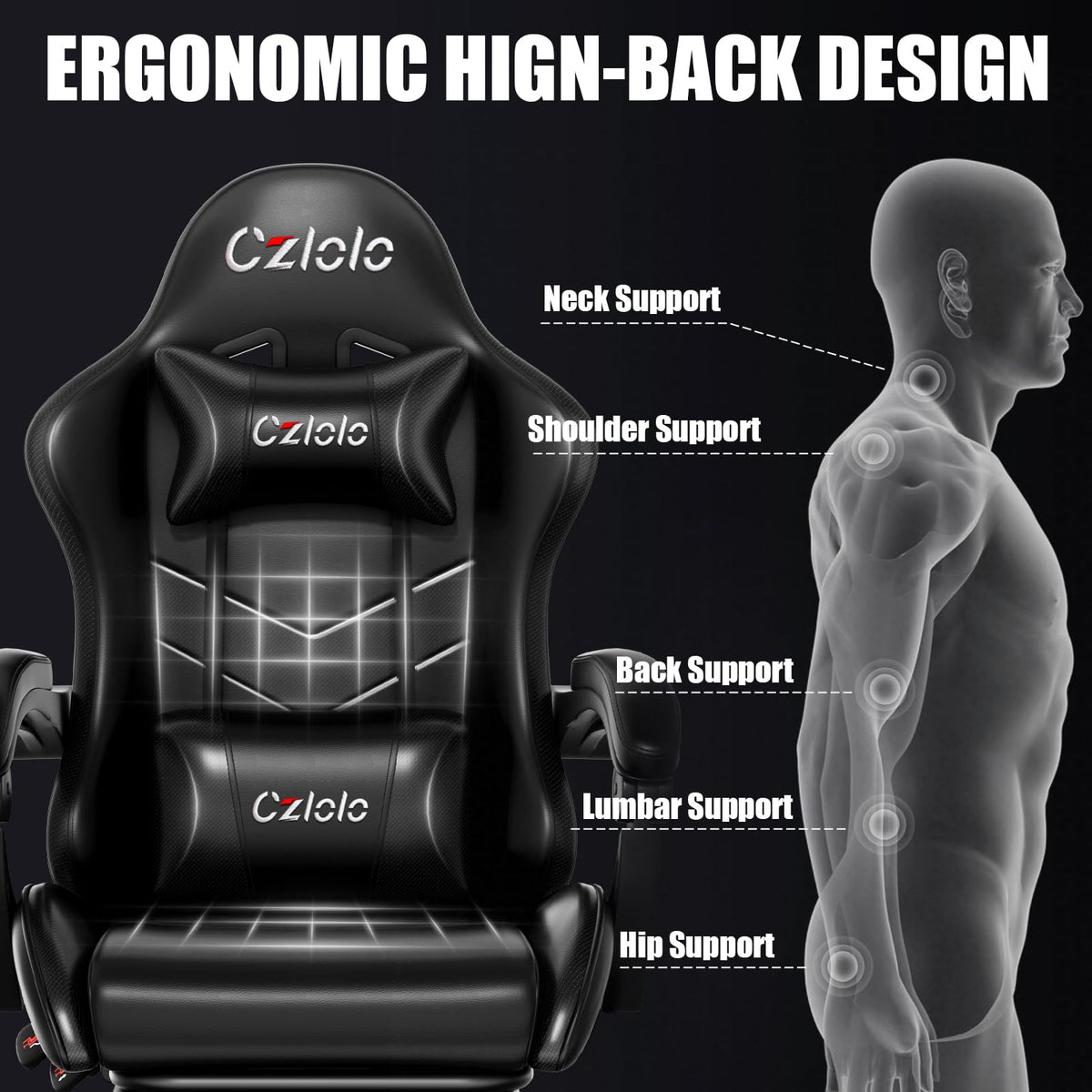 Gaming Chair, Ergonomic Office Computer Chair with Footrest and Lumbar Support Massager High Back Video Gamer Chair