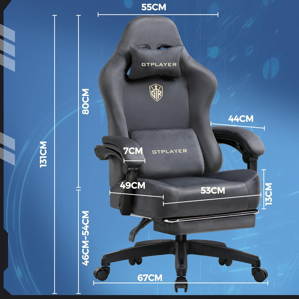 Gaming Chair Fabric with Pocket Spring Cushion, Big and Tall Gamings Chairs High Back Computer Chair with