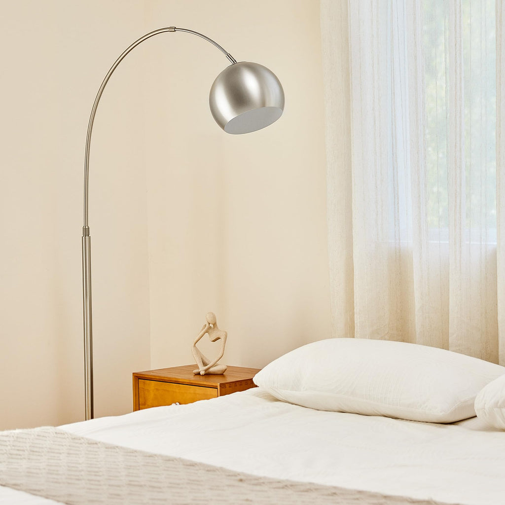 Inspired Arco Style Modern Floor Lamp, Brushed Nickel Arc Floor Lamp with LED Bulb, Marble Base Contemporary Tall Lamp Couch Sofa