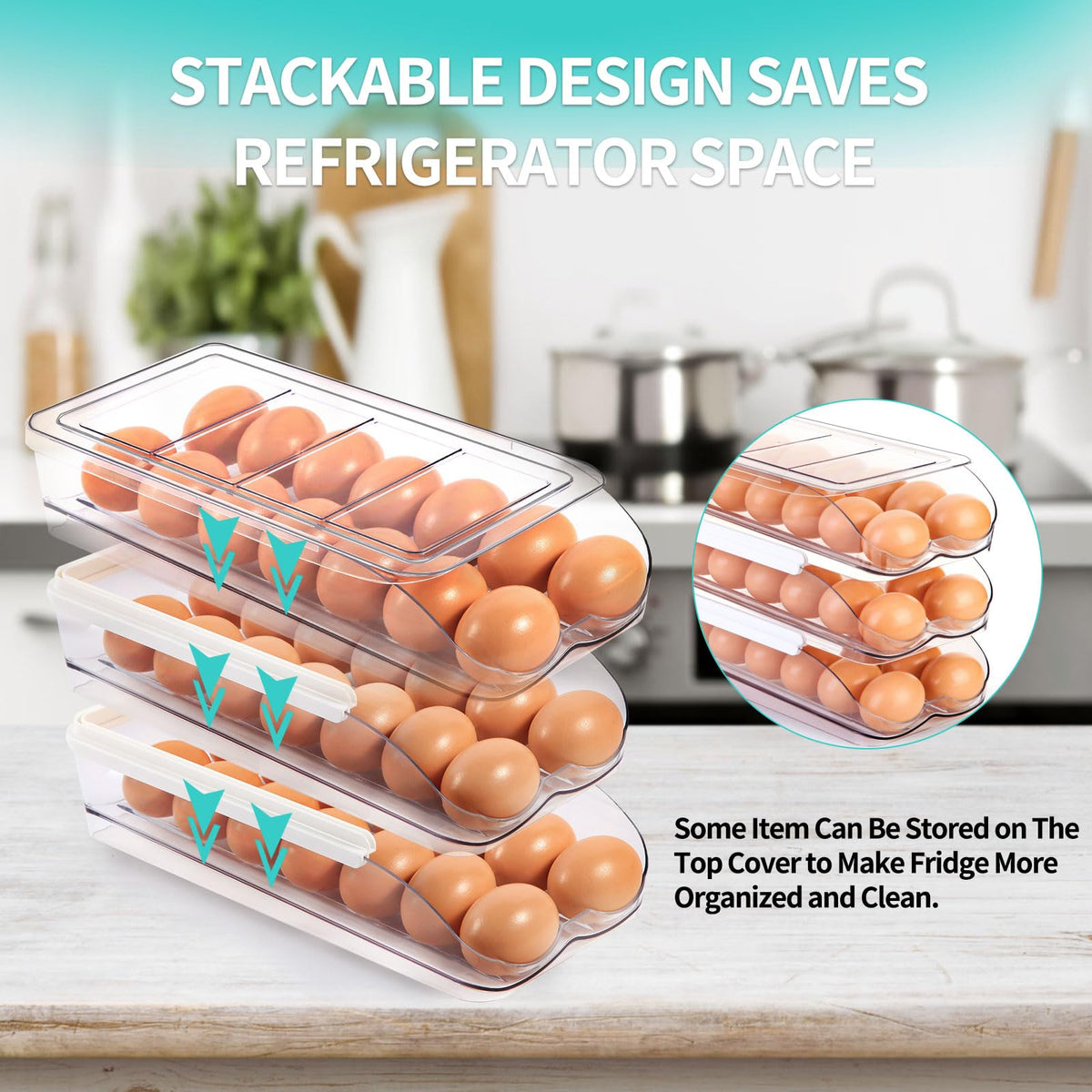 Egg Holder for Fridge, Automatic Rolling Egg Container -2 Tier