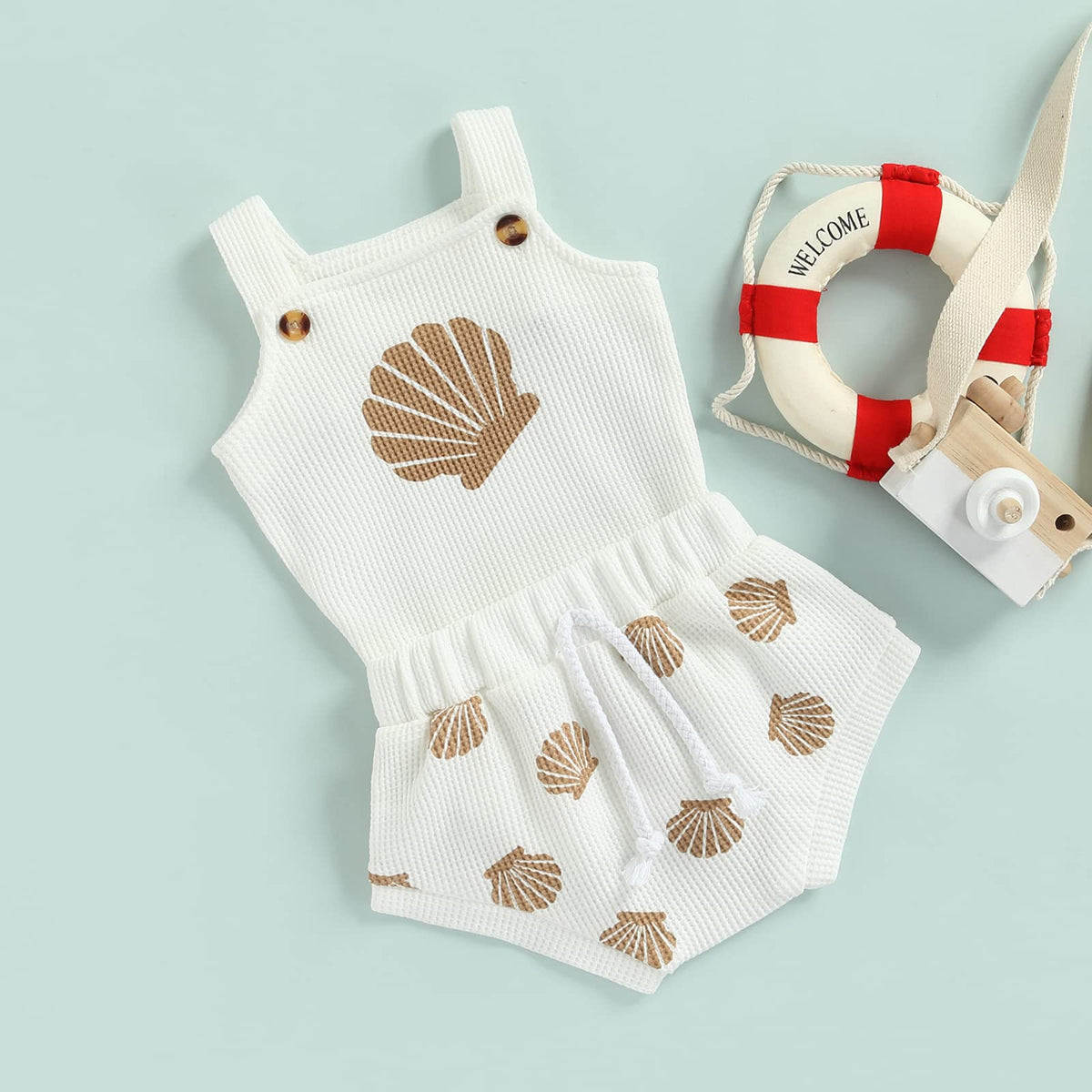 Newborn Baby Girl Summer Outfits Ribbed Sleeveless Romper Bodysuit Top and Ruffle Shorts Headband Clothes Sets