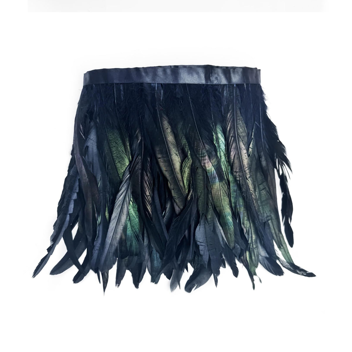 10-12" Rooster Hackle Feather Fringe Trim, Sewing Craft Feather for DIY Decorations-Black - 2 Yards
