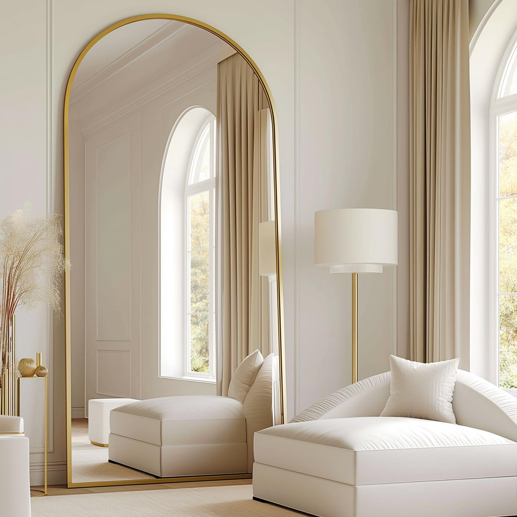 76"x34" Full Length Mirror, Oversized Arched Floor Mirror, Gold
