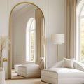 76"x34" Full Length Mirror, Oversized Arched Floor Mirror, Gold