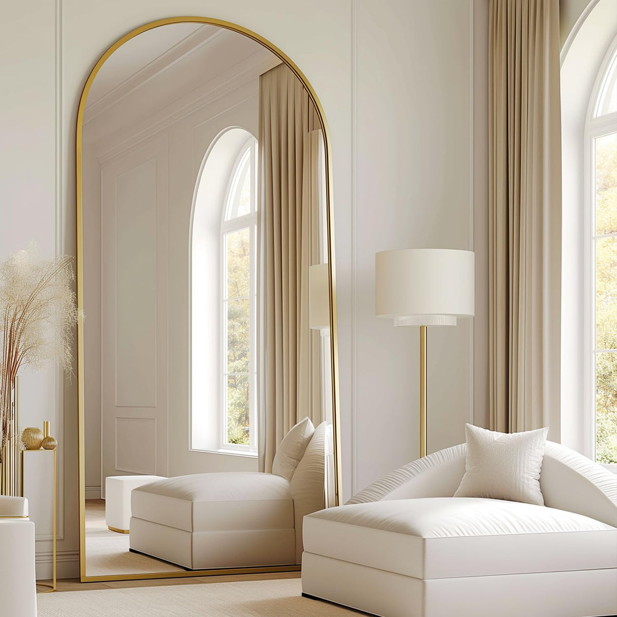 76"x34" Full Length Mirror, Oversized Arched Floor Mirror, Gold