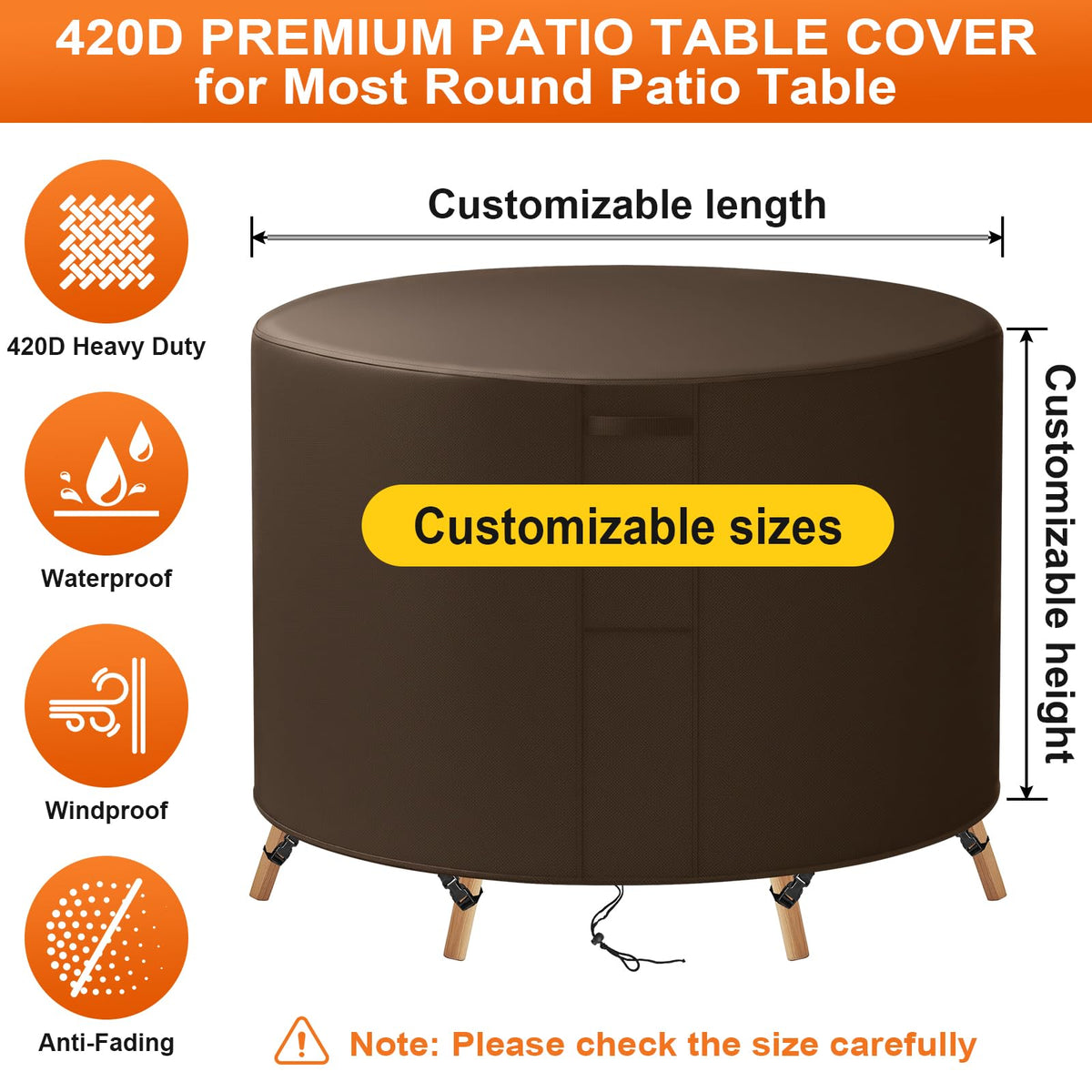 88"(D) x 28"(H) Round Outdoor Furniture Cover, Custom Heavy Duty 420D Waterproof Patio Furniture Cover with