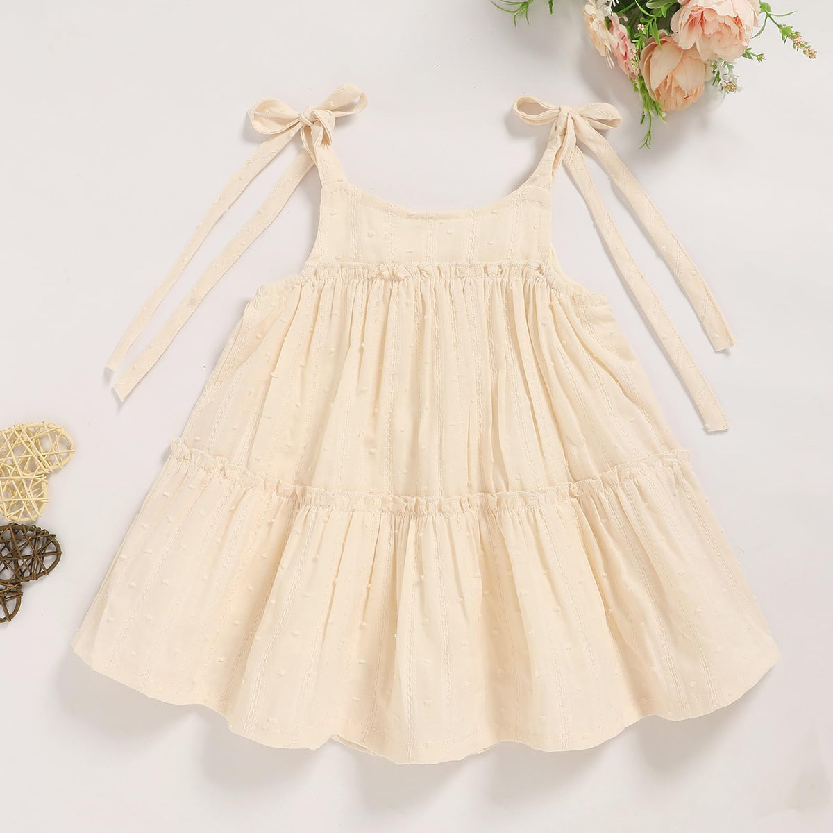Toddler Baby Girl Summer Dress - Sleeveless Dot Tiered Sundress with Adjustable Tie-Shoulders for Beach, Party