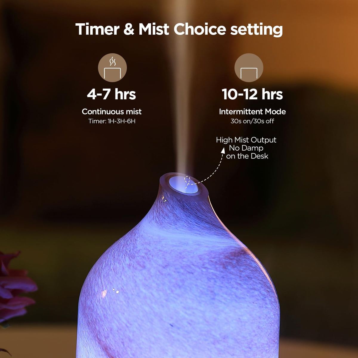 Essential Oil Diffuser Hand Blown Glass Aromatherapy Diffuser - Ultrasonic Cool Mist Scent Aroma Diffuser, Whisper