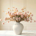 Artificial Flowers for Vase - 12 Stems Beige Faux Silk Mums with Eucalyptus - Set of 12