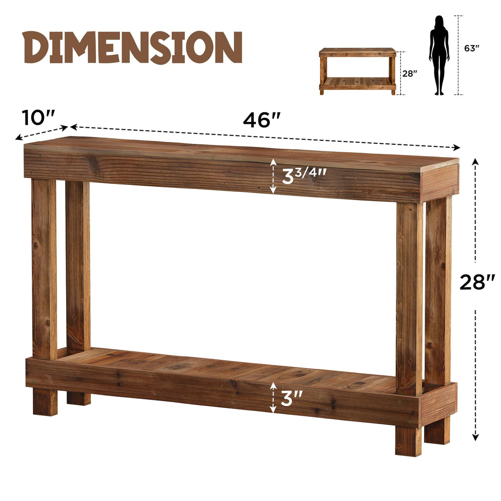 46" Long Farmhouse Console Table, Solid Wood, Natural Brown
