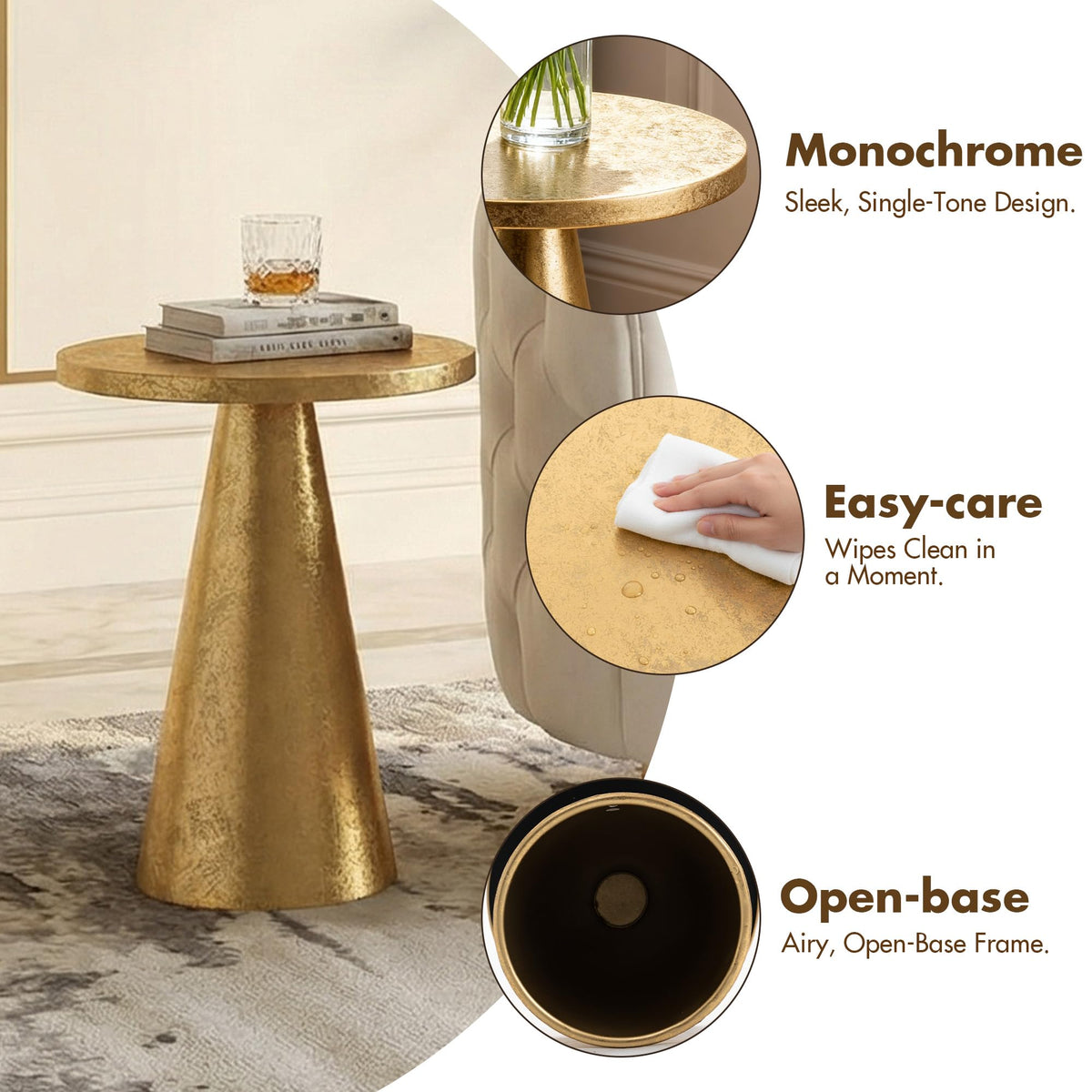 Inspired Saarinen Style Gold Round Pedestal, Modern Side Table for Couch & Sofa, Small Metal Drink Stand Accent Tables & Small Spaces