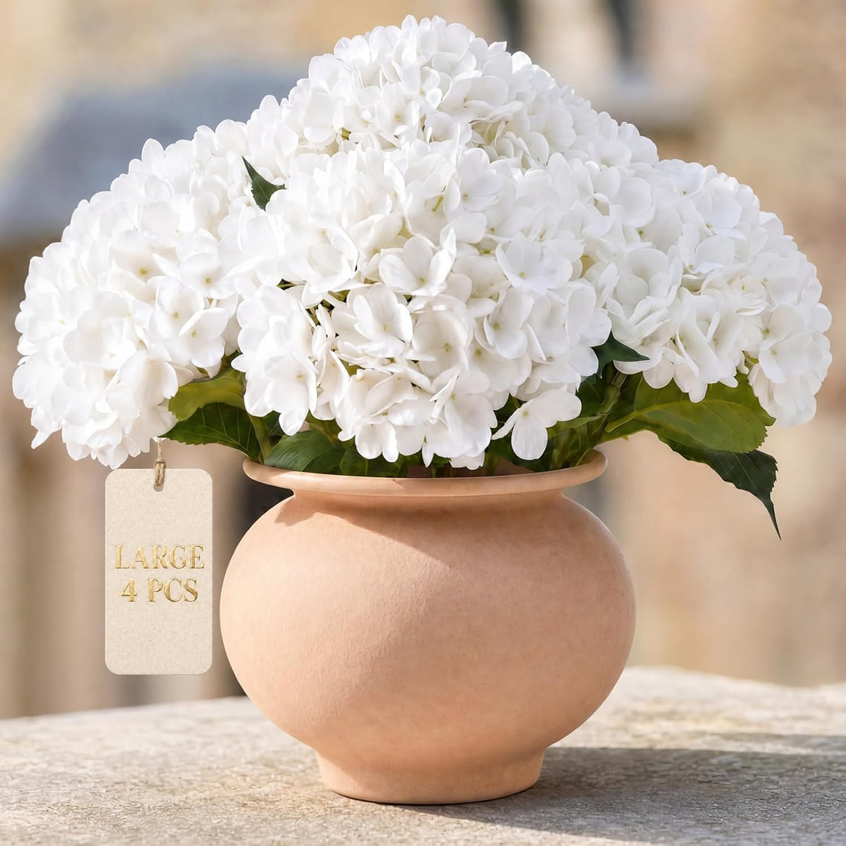 196-Petal Real Touch White Hydrangea Artificial, 4PCS, 21" Stems