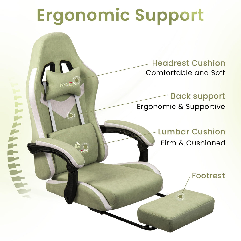 Gaming Chair, Lumbar Support with Breathable Fabric, Green