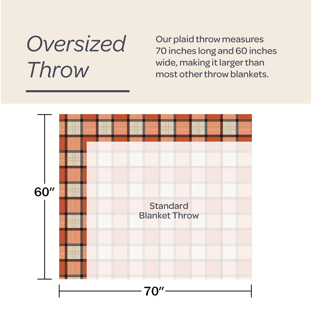 Oversized Throw Blanket for Couch, Spice Orange Plaid, 60" x 70"