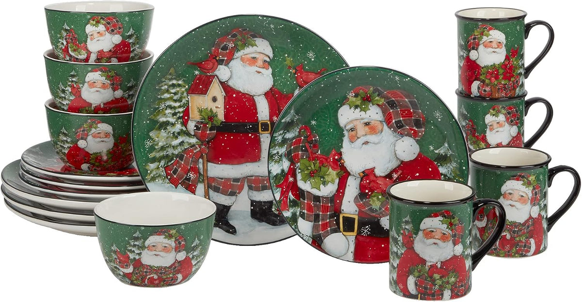 Christmas Lodge Santa 16 pc Dinnerware Set, Service for 4